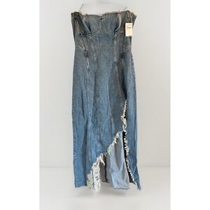 NWT Good American Maxi  SHREDDED denim corset‎ style front dress Size XL $220